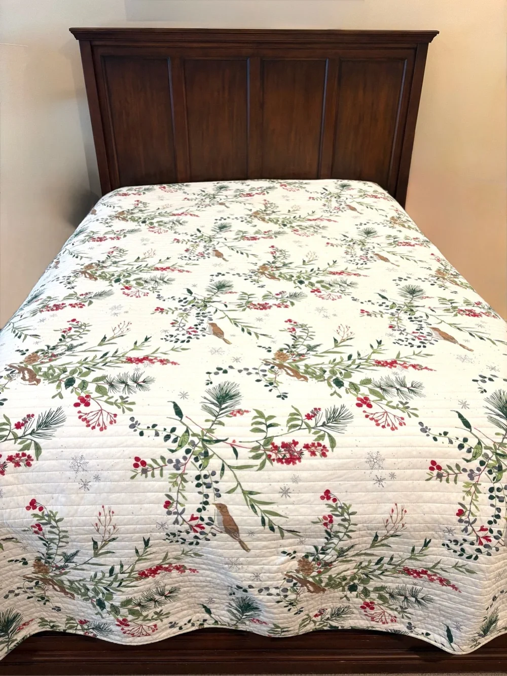Levtex Home Joybirds King Quilt Reversible Christmas Holiday Bird Botanical